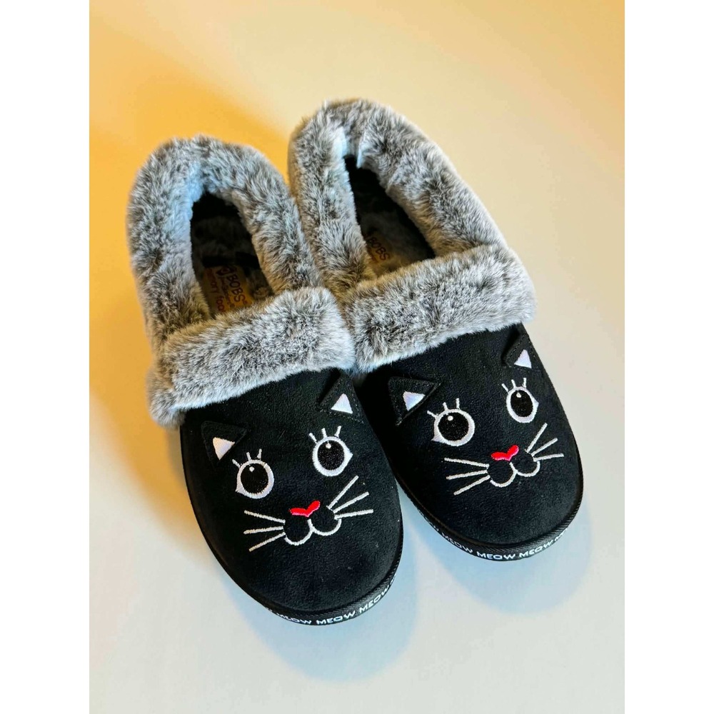 NWOT BOBS  size 6.5 kids  Cozy Kiss Meow Slip-In Shoes Black Cat Memory Foam